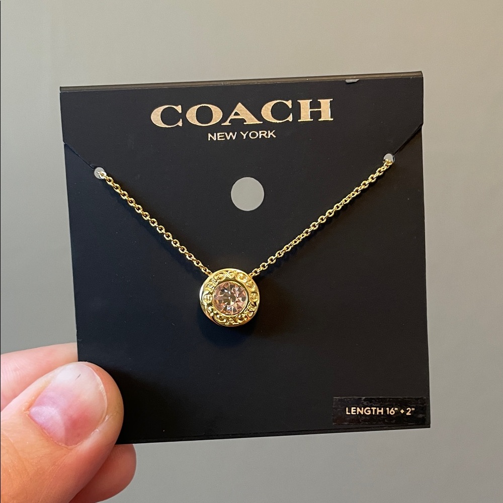 Coach Gold Pendant Necklace with Pink Crystal - Picture 2 of 8